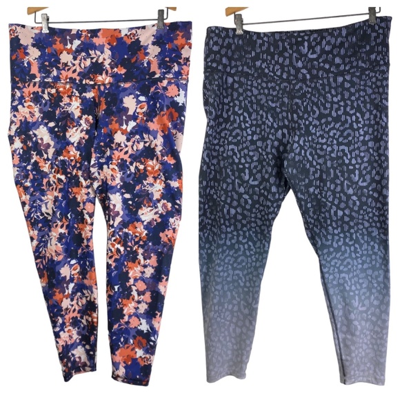 Lot (2) Old Navy XXL 2X 18 20 Leggings Floral Animal Print High Waist Elevate - Picture 1 of 5